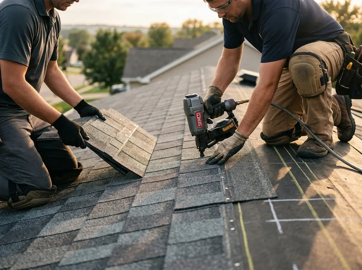 Professional roofer working on a residential roof in South El Monte